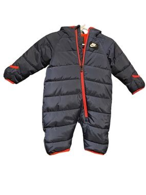 Nike Navy Puffer One-Piece Snowsuit with Red Trim - 3MO